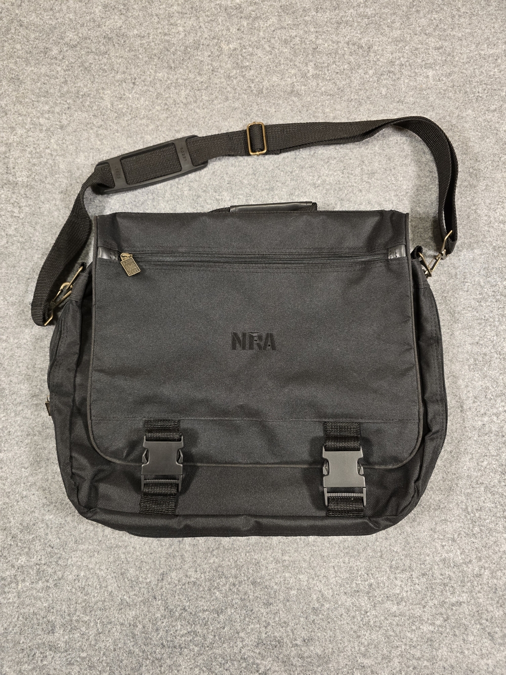 LEEDS Messenger Bag Black NRA Logo with Sturdy Adjustable Strap